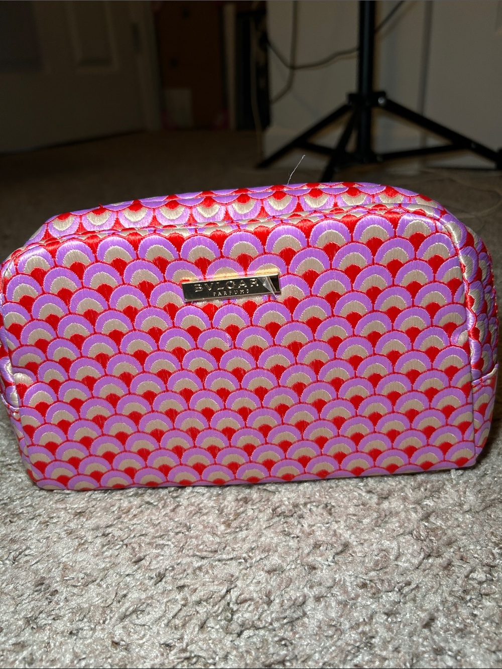 Bulgari Pink&Gold Scallop Pattern stitched Cosmetic Pouch